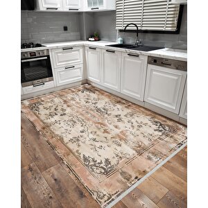 Pamuk Tabanlı Kaymaz Halı – Bej; Kahverengi; Krem – Oriental Desen, Pamuk Dokuma Taban, Makinede Yıkanabilir, Kolay Temizlenebilir, Toz Ve Tüy Tutmaz, Kaymaz, Evcil Hayvan Dostu