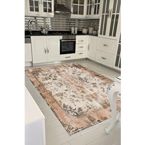 Pamuk Tabanlı Kaymaz Halı – Bej; Kahverengi; Krem – Oriental Desen, Pamuk Dokuma Taban, Makinede Yıkanabilir, Kolay Temizlenebilir, Toz Ve Tüy Tutmaz, Kaymaz, Evcil Hayvan Dostu