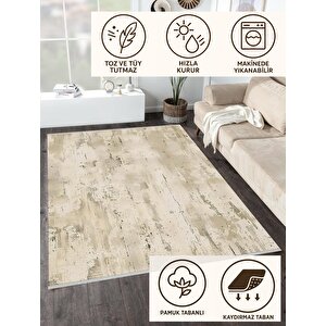 Pamuk Dokuma Taban Halı – Krem; Bej – Eskitilmiş Görünümlü Soyut Desen, Makinede Yıkanabilir, Kolay Temizlenebilir, Toz Ve Tüy Tutmaz, Kaymaz, Evcil Hayvan Dostu 180x270 cm