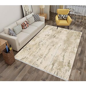 Pamuk Dokuma Taban Halı – Krem; Bej – Eskitilmiş Görünümlü Soyut Desen, Makinede Yıkanabilir, Kolay Temizlenebilir, Toz Ve Tüy Tutmaz, Kaymaz, Evcil Hayvan Dostu