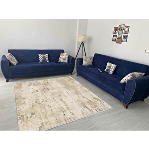 Pamuk Dokuma Taban Halı – Krem; Bej – Eskitilmiş Görünümlü Soyut Desen, Makinede Yıkanabilir, Kolay Temizlenebilir, Toz Ve Tüy Tutmaz, Kaymaz, Evcil Hayvan Dostu