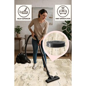 Pamuk Dokuma Taban Halı – Krem; Bej – Eskitilmiş Görünümlü Soyut Desen, Makinede Yıkanabilir, Kolay Temizlenebilir, Toz Ve Tüy Tutmaz, Kaymaz, Evcil Hayvan Dostu