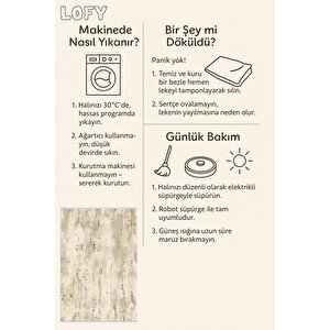 Pamuk Dokuma Taban Halı – Krem; Bej – Eskitilmiş Görünümlü Soyut Desen, Makinede Yıkanabilir, Kolay Temizlenebilir, Toz Ve Tüy Tutmaz, Kaymaz, Evcil Hayvan Dostu