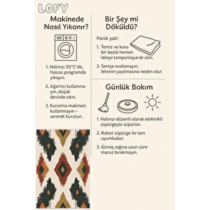Mutfak Halısı – Yeşil; Kiremit; Hardal – Geometrik Desen, Makinede Yıkanabilir, Kolay Temizlenebilir, Toz Ve Tüy Tutmaz, Kaymaz, Evcil Hayvan Dostu