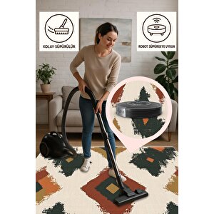 Mutfak Halısı – Yeşil; Kiremit; Hardal – Geometrik Desen, Makinede Yıkanabilir, Kolay Temizlenebilir, Toz Ve Tüy Tutmaz, Kaymaz, Evcil Hayvan Dostu