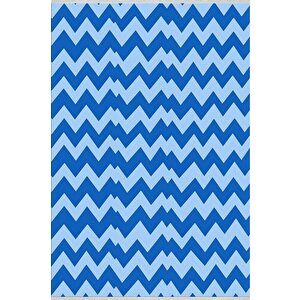 Pamuk Dokuma Taban Halı – Mavi; Açık Mavi – Zigzag Desen, Makinede Yıkanabilir, Kolay Temizlenebilir, Toz Ve Tüy Tutmaz, Kaymaz, Evcil Hayvan Dostu 150x240 cm