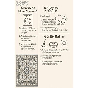 Pamuk Dokuma Taban Halı – Krem; Gri – Geleneksel Desen, Makinede Yıkanabilir, Kolay Temizlenebilir, Toz Ve Tüy Tutmaz, Kaymaz, Evcil Hayvan Dostu