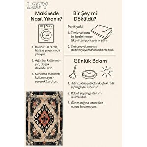 Mutfak Halısı – Krem; Siyah; Kırmızı – Eskitilmiş Görünümlü Oriental Desen, Makinede Yıkanabilir, Kolay Temizlenebilir, Toz Ve Tüy Tutmaz, Kaymaz, Evcil Hayvan Dostu