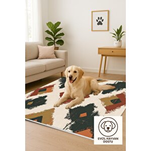 Mutfak Halısı – Yeşil; Kiremit; Hardal – Geometrik Desen, Makinede Yıkanabilir, Kolay Temizlenebilir, Toz Ve Tüy Tutmaz, Kaymaz, Evcil Hayvan Dostu