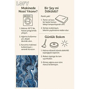 Pamuk Dokuma Taban Halı – Mavi; Siyah; Beyaz; Gri – Mermer Desen, Makinede Yıkanabilir, Kolay Temizlenebilir, Toz Ve Tüy Tutmaz, Kaymaz, Evcil Hayvan Dostu