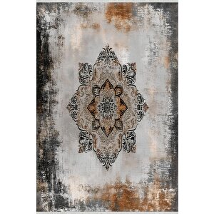 Pamuk Dokuma Taban Halı – Bej; Siyah; Kahverengi – Eskitilmiş Görünümlü Oriental Desen, Makinede Yıkanabilir, Kolay Temizlenebilir, Toz Ve Tüy Tutmaz, Kaymaz, Evcil Hayvan Dostu 160x180 cm