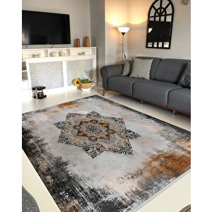 Pamuk Dokuma Taban Halı – Bej; Siyah; Kahverengi – Eskitilmiş Görünümlü Oriental Desen, Makinede Yıkanabilir, Kolay Temizlenebilir, Toz Ve Tüy Tutmaz, Kaymaz, Evcil Hayvan Dostu 160x180 cm