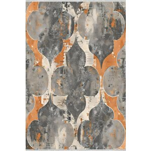 Pamuk Dokuma Taban Halı – Turuncu; Gri; Bej – Moroccan Desen, Makinede Yıkanabilir, Kolay Temizlenebilir, Toz Ve Tüy Tutmaz, Kaymaz, Evcil Hayvan Dostu 180x270 cm
