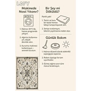 Mutfak Halısı – Bej; Siyah – Barok Desen, Makinede Yıkanabilir, Kolay Temizlenebilir, Toz Ve Tüy Tutmaz, Kaymaz, Evcil Hayvan Dostu