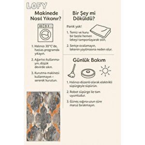 Pamuk Dokuma Taban Halı – Turuncu; Gri; Bej – Moroccan Desen, Makinede Yıkanabilir, Kolay Temizlenebilir, Toz Ve Tüy Tutmaz, Kaymaz, Evcil Hayvan Dostu