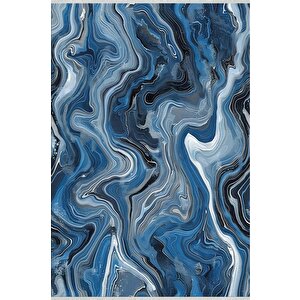 Pamuk Dokuma Taban Halı – Mavi; Siyah; Beyaz; Gri – Mermer Desen, Makinede Yıkanabilir, Kolay Temizlenebilir, Toz Ve Tüy Tutmaz, Kaymaz, Evcil Hayvan Dostu 160x350 cm
