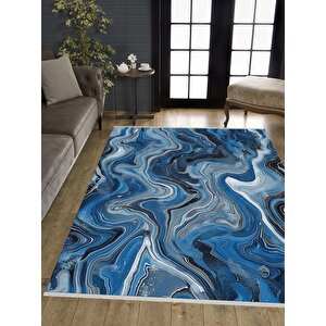Pamuk Dokuma Taban Halı – Mavi; Siyah; Beyaz; Gri – Mermer Desen, Makinede Yıkanabilir, Kolay Temizlenebilir, Toz Ve Tüy Tutmaz, Kaymaz, Evcil Hayvan Dostu 160x350 cm