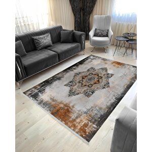 Pamuk Dokuma Taban Halı – Bej; Siyah; Kahverengi – Eskitilmiş Görünümlü Oriental Desen, Makinede Yıkanabilir, Kolay Temizlenebilir, Toz Ve Tüy Tutmaz, Kaymaz, Evcil Hayvan Dostu 160x350 cm