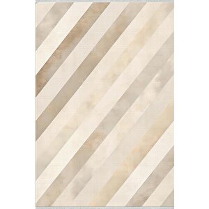 Pamuk Dokuma Taban Halı – Krem; Bej – Çizgili Desen, Makinede Yıkanabilir, Kolay Temizlenebilir, Toz Ve Tüy Tutmaz, Kaymaz, Evcil Hayvan Dostu 80x80 cm