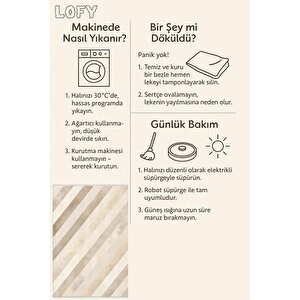 Pamuk Dokuma Taban Halı – Krem; Bej – Çizgili Desen, Makinede Yıkanabilir, Kolay Temizlenebilir, Toz Ve Tüy Tutmaz, Kaymaz, Evcil Hayvan Dostu