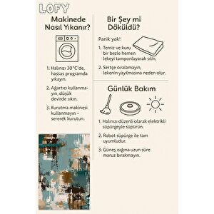 Pamuk Dokuma Taban Halı – Yeşil; Kahverengi; Bej; Krem – Soyut Desen, Makinede Yıkanabilir, Kolay Temizlenebilir, Toz Ve Tüy Tutmaz, Kaymaz, Evcil Hayvan Dostu