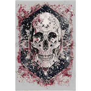 Pamuk Tabanlı Kaymaz Halı – Siyah; Kırmızı; Beyaz – Kafatası Desen, Pamuk Dokuma Taban, Makinede Yıkanabilir, Kolay Temizlenebilir, Toz Ve Tüy Tutmaz, Kaymaz, Evcil Hayvan Dostu 120x180 cm