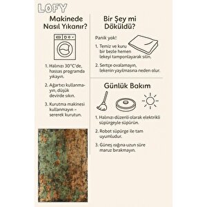 Oturma Odası Halısı – Yeşil; Kahverengi – Eskitilmiş Görünümlü Tasarım, Makinede Yıkanabilir, Kolay Temizlenebilir, Toz Ve Tüy Tutmaz, Kaymaz, Evcil Hayvan Dostu