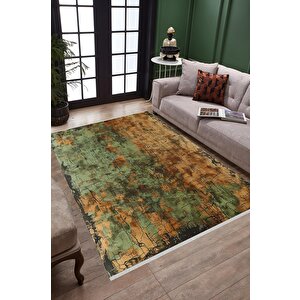 Oturma Odası Halısı – Yeşil; Kahverengi – Eskitilmiş Görünümlü Tasarım, Makinede Yıkanabilir, Kolay Temizlenebilir, Toz Ve Tüy Tutmaz, Kaymaz, Evcil Hayvan Dostu