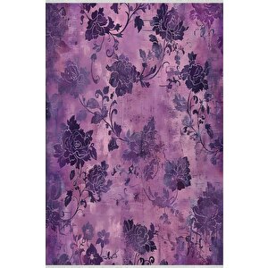 Oturma Odası Halısı – Mor; Lila – Çiçekli Desen, Makinede Yıkanabilir, Kolay Temizlenebilir, Toz Ve Tüy Tutmaz, Kaymaz, Evcil Hayvan Dostu 80x150 cm