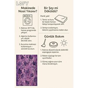 Oturma Odası Halısı – Mor; Lila – Çiçekli Desen, Makinede Yıkanabilir, Kolay Temizlenebilir, Toz Ve Tüy Tutmaz, Kaymaz, Evcil Hayvan Dostu