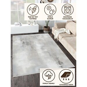 Pamuk Dokuma Taban Halı – Gri; Krem – Eskitilmiş Görünümlü Desen, Makinede Yıkanabilir, Kolay Temizlenebilir, Toz Ve Tüy Tutmaz, Kaymaz, Evcil Hayvan Dostu 160x230 cm