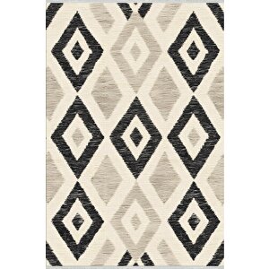 Mutfak Halısı – Pamuk Dokuma Taban Halı – Black; Gray; Cream – Geometric Desen, Makinede Yıkanabilir, Kolay Temizlenebilir, Toz Ve Tüy Tutmaz, Kaymaz, Evcil Hayvan Dostu