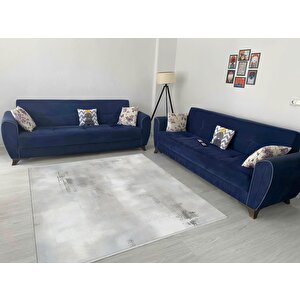 Pamuk Dokuma Taban Halı – Gri; Krem – Eskitilmiş Görünümlü Desen, Makinede Yıkanabilir, Kolay Temizlenebilir, Toz Ve Tüy Tutmaz, Kaymaz, Evcil Hayvan Dostu