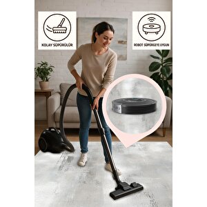 Pamuk Dokuma Taban Halı – Gri; Krem – Eskitilmiş Görünümlü Desen, Makinede Yıkanabilir, Kolay Temizlenebilir, Toz Ve Tüy Tutmaz, Kaymaz, Evcil Hayvan Dostu