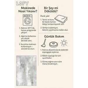 Pamuk Dokuma Taban Halı – Gri; Krem – Eskitilmiş Görünümlü Desen, Makinede Yıkanabilir, Kolay Temizlenebilir, Toz Ve Tüy Tutmaz, Kaymaz, Evcil Hayvan Dostu