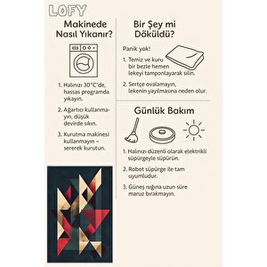 Pamuk Dokuma Taban Halı – Lacivert; Kırmızı; Yeşil; Sarı – Geometrik Desen, Makinede Yıkanabilir, Kolay Temizlenebilir, Toz Ve Tüy Tutmaz, Kaymaz, Evcil Hayvan Dostu