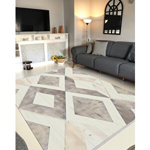 Robot Süpürgeye Uygun Halı – Pamuk Dokuma Taban Halı – Bej; Gri – Modern Geometrik Tasarım, Makinede Yıkanabilir, Kolay Temizlenebilir, Toz Ve Tüy Tutmaz, Kaymaz, Evcil Hayvan Dostu