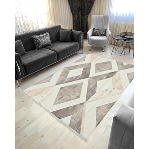 Robot Süpürgeye Uygun Halı – Pamuk Dokuma Taban Halı – Bej; Gri – Modern Geometrik Tasarım, Makinede Yıkanabilir, Kolay Temizlenebilir, Toz Ve Tüy Tutmaz, Kaymaz, Evcil Hayvan Dostu