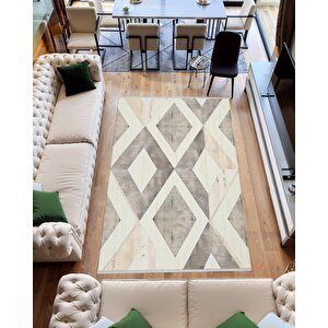 Robot Süpürgeye Uygun Halı – Pamuk Dokuma Taban Halı – Bej; Gri – Modern Geometrik Tasarım, Makinede Yıkanabilir, Kolay Temizlenebilir, Toz Ve Tüy Tutmaz, Kaymaz, Evcil Hayvan Dostu