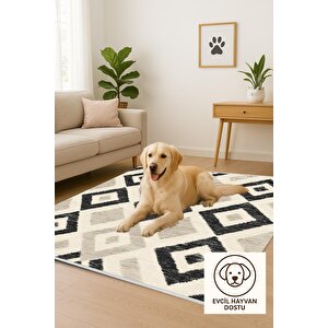 Mutfak Halısı – Pamuk Dokuma Taban Halı – Black; Gray; Cream – Geometric Desen, Makinede Yıkanabilir, Kolay Temizlenebilir, Toz Ve Tüy Tutmaz, Kaymaz, Evcil Hayvan Dostu