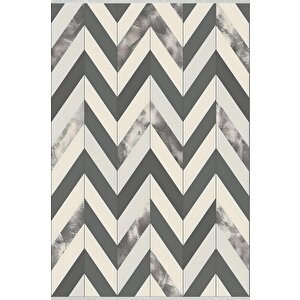 Pamuk Dokuma Taban Halı – Gri; Krem – Zigzag Desen, Makinede Yıkanabilir, Kolay Temizlenebilir, Toz Ve Tüy Tutmaz, Kaymaz, Evcil Hayvan Dostu 120x270 cm