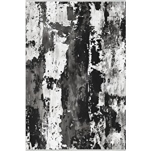 Pamuk Dokuma Taban Halı – Siyah; Beyaz; Gri – Soyut Desen, Makinede Yıkanabilir, Kolay Temizlenebilir, Toz Ve Tüy Tutmaz, Kaymaz, Evcil Hayvan Dostu 100x180 cm