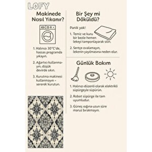 Pamuk Dokuma Taban Halı – Siyah; Gri; Krem – Geometrik Desen, Makinede Yıkanabilir, Kolay Temizlenebilir, Toz Ve Tüy Tutmaz, Kaymaz, Evcil Hayvan Dostu