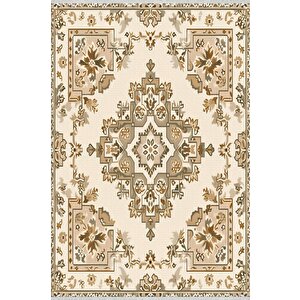 Oturma Odası Halısı – Krem; Kahverengi – Geleneksel Desen, Makinede Yıkanabilir, Kolay Temizlenebilir, Toz Ve Tüy Tutmaz, Kaymaz, Evcil Hayvan Dostu 150x150 cm