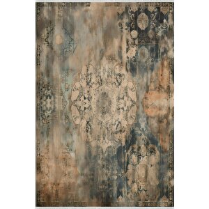Halı – Kahverengi; Krem – Eskitilmiş Görünümlü Tasarım, Makinede Yıkanabilir, Kolay Temizlenebilir, Toz Ve Tüy Tutmaz, Kaymaz, Evcil Hayvan Dostu 160x180 cm