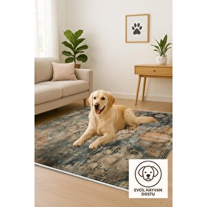 Halı – Kahverengi; Krem – Eskitilmiş Görünümlü Tasarım, Makinede Yıkanabilir, Kolay Temizlenebilir, Toz Ve Tüy Tutmaz, Kaymaz, Evcil Hayvan Dostu 160x180 cm