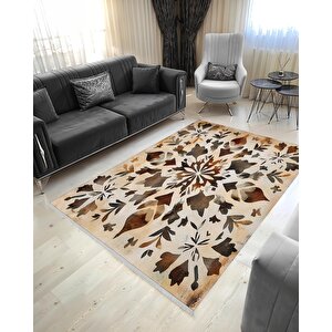 Mutfak Halısı – Krem; Kahverengi; Bej – Floral Desen, Makinede Yıkanabilir, Kolay Temizlenebilir, Toz Ve Tüy Tutmaz, Kaymaz, Evcil Hayvan Dostu