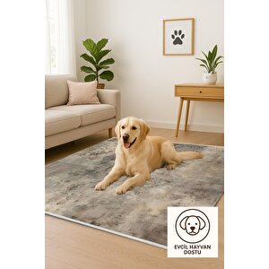 Salon Halısı – Kahverengi; Krem – Eskitilmiş Görünümlü Tasarım, Makinede Yıkanabilir, Kolay Temizlenebilir, Toz Ve Tüy Tutmaz, Kaymaz, Evcil Hayvan Dostu