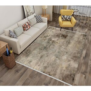 Salon Halısı – Kahverengi; Krem – Eskitilmiş Görünümlü Tasarım, Makinede Yıkanabilir, Kolay Temizlenebilir, Toz Ve Tüy Tutmaz, Kaymaz, Evcil Hayvan Dostu