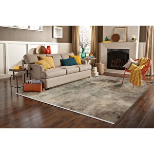 Salon Halısı – Kahverengi; Krem – Eskitilmiş Görünümlü Tasarım, Makinede Yıkanabilir, Kolay Temizlenebilir, Toz Ve Tüy Tutmaz, Kaymaz, Evcil Hayvan Dostu